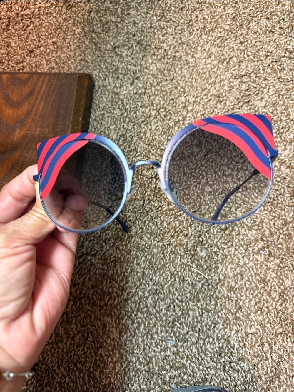 FENDI HYPNOSHINE FF0215S Dark Matte Blue Red Wave Metal Sunglasses Cat Eye 0215